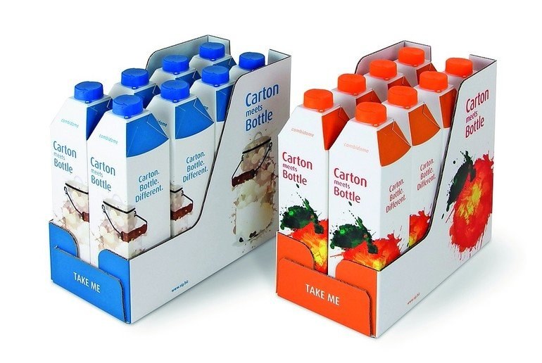 Umverpackung mit flacher Stirnseite